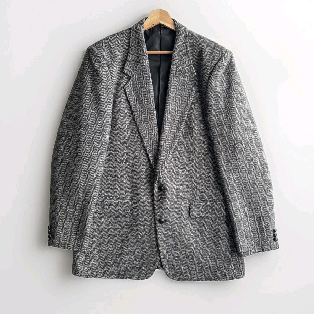 Vintage Members Only Men’s 100% Wool Blazer Gray Herringbone Size 42 / Large